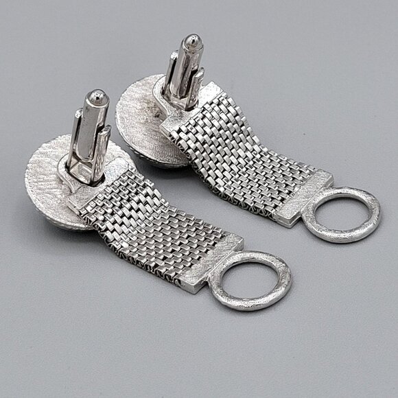 Vintage Dante Mesh Wraparound Silver Tone Cufflinks With Blue Crystal Accents - Picture 4 of 5